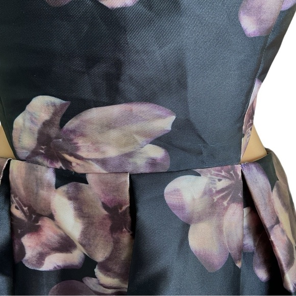 ANGEL Navy Blue Floral Cocktail Open Side  Back Cutaway Sleeveless Knee SZ Lg - Picture 9 of 12